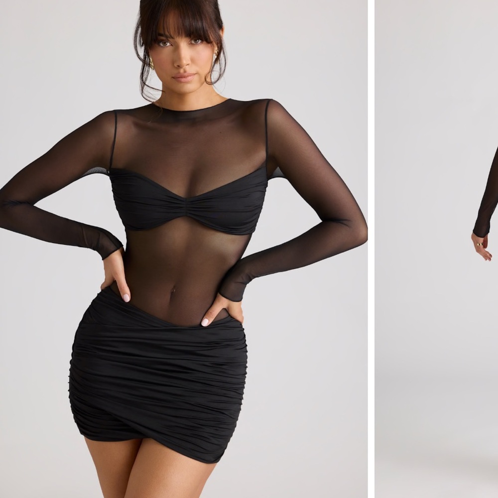 Chic Black Mesh Mini Dress